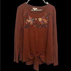 Entro Rust Embroidered Long Sleeve Top